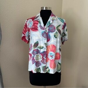 JAMS WORLD Vintage Floral CLAW FLOWER GRAY Tropical Button Up Short Sleeve Shirt